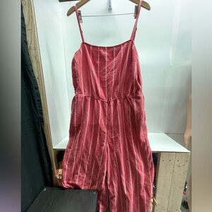 GAP‎ Coral red Striped Linen-Blend Jumpsuit
